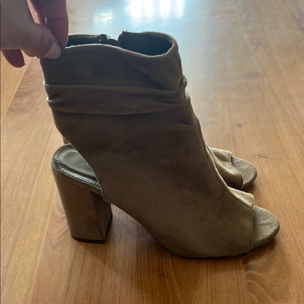 Charlotte Russe Tan Heeled Boots with Peep-Toe